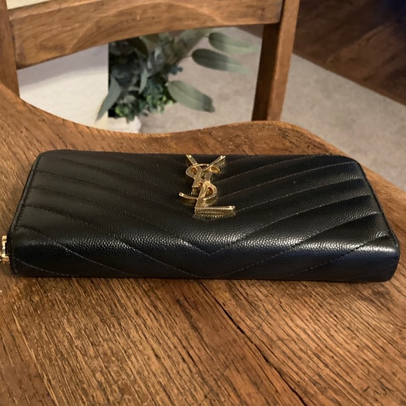 YSL Saint Laurent Matelasse Chevron Leather Zip Around Long Wallet - Picture 3 of 10